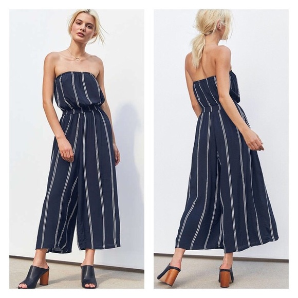 NWT UO  Strapless Culotte Striped Jumpsuit - Picture 1 of 6